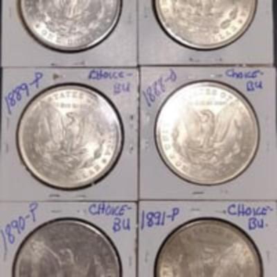 1887-0 6/Fabulous Morgan Silver Dollar Lot 6/Choice BU MS-64+ Set *NO JUNK COINS