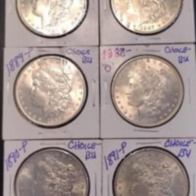 1887-0 6/Fabulous Morgan Silver Dollar Lot 6/Choice BU MS-64+ Set *NO JUNK COINS