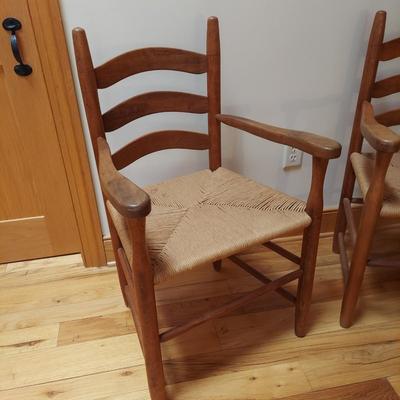 Two Solid Wood Ladder Back Chairs w/ Rush Seats by Arval Woody (P-BBL)