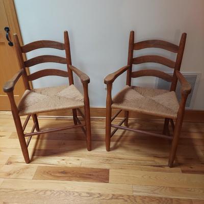 Two Solid Wood Ladder Back Chairs w/ Rush Seats by Arval Woody (P-BBL)