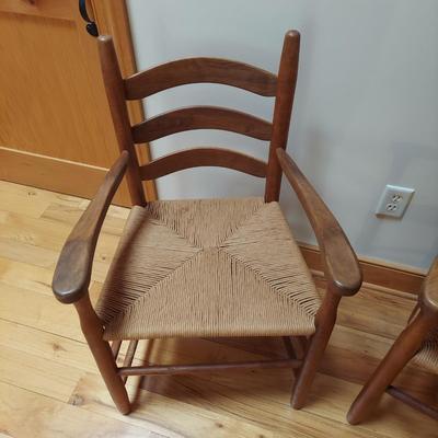 Two Solid Wood Ladder Back Chairs w/ Rush Seats by Arval Woody (P-BBL)