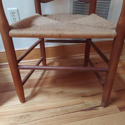 Two Solid Wood Ladder Back Chairs w/ Rush Seats by Arval Woody (P-BBL)
