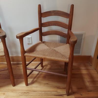 Two Solid Wood Ladder Back Chairs w/ Rush Seats by Arval Woody (P-BBL)