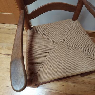 Two Solid Wood Ladder Back Chairs w/ Rush Seats by Arval Woody (P-BBL)