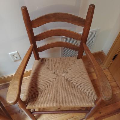 Two Solid Wood Ladder Back Chairs w/ Rush Seats by Arval Woody (P-BBL)