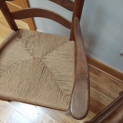 Two Solid Wood Ladder Back Chairs w/ Rush Seats by Arval Woody (P-BBL)