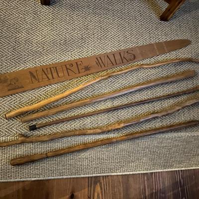 WOOD WALKING STICKS, NATURE WALK SIGN