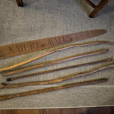 WOOD WALKING STICKS, NATURE WALK SIGN