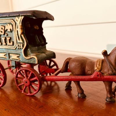 CAST IRON US MAIL WAGON WITH HORSE
