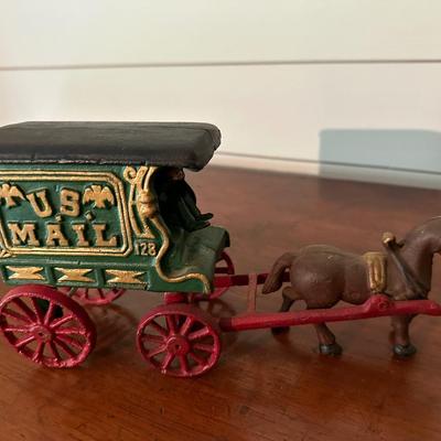 CAST IRON US MAIL WAGON WITH HORSE