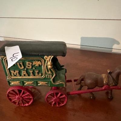CAST IRON US MAIL WAGON WITH HORSE