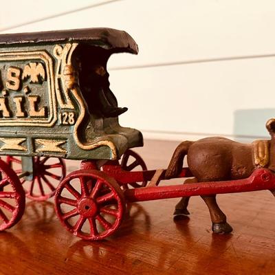 CAST IRON US MAIL WAGON WITH HORSE