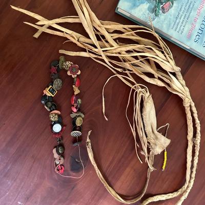 MEDICINE POUCH, VINTAGE BUTTON NECKLACE, HEALING CRYSTALS BOOK
