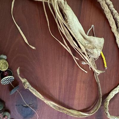 MEDICINE POUCH, VINTAGE BUTTON NECKLACE, HEALING CRYSTALS BOOK