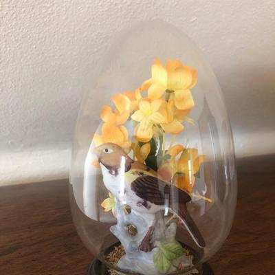 Vintage glass dome, Meadowlark porcelain