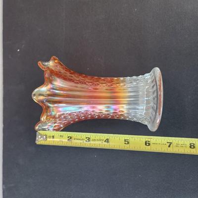 5 Pieces Carnival Glass Dishes ,Vase , Poodle dog Cover bowl