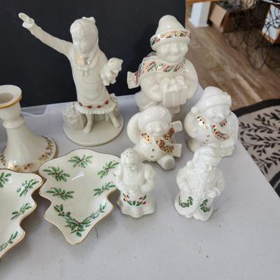 Large Lot of Lenox Holiday Christmas Theme Bowls, Dishes, Vases, Cups, Candle Holder, Snowmen