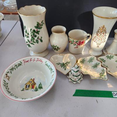 Large Lot of Lenox Holiday Christmas Theme Bowls, Dishes, Vases, Cups, Candle Holder, Snowmen