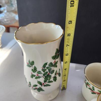 Large Lot of Lenox Holiday Christmas Theme Bowls, Dishes, Vases, Cups, Candle Holder, Snowmen
