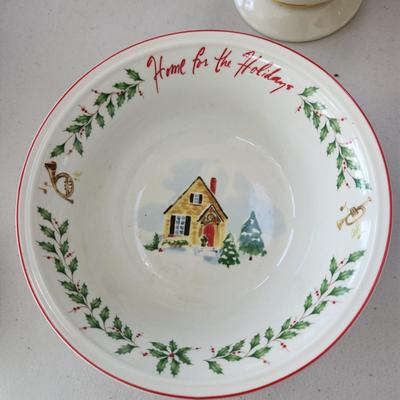 Large Lot of Lenox Holiday Christmas Theme Bowls, Dishes, Vases, Cups, Candle Holder, Snowmen