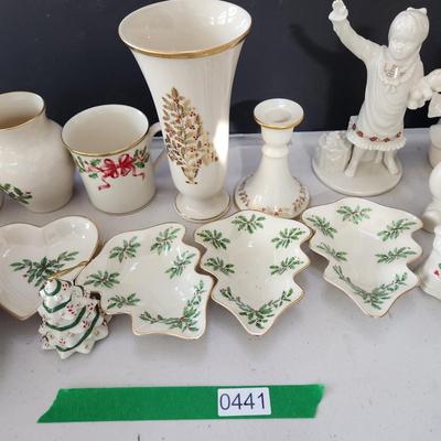 Large Lot of Lenox Holiday Christmas Theme Bowls, Dishes, Vases, Cups, Candle Holder, Snowmen