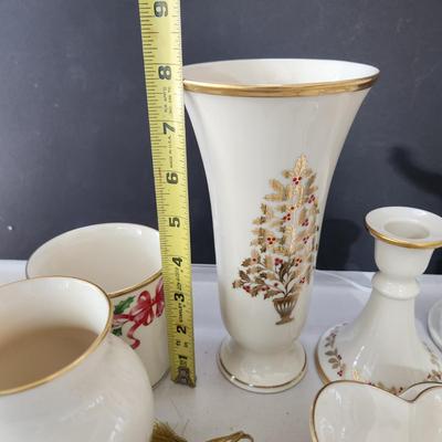 Large Lot of Lenox Holiday Christmas Theme Bowls, Dishes, Vases, Cups, Candle Holder, Snowmen