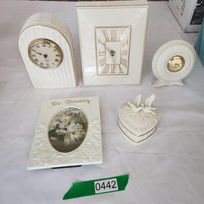 Mixed Lot of Lenox Clocks, Trinket Box, Picture Frame