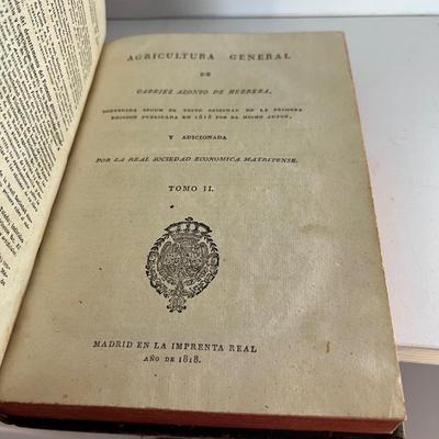 Four Volume Book Set 'Agricultura General' Dated 1818 in Spanish Plus More (LR-RG)