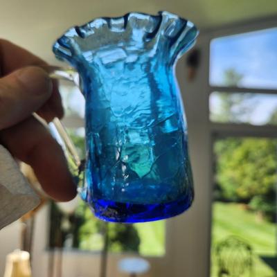 Large Lot of Blue Glassware Vases , Owl Pitcher, and others