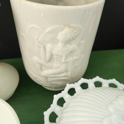 Large Lot of Milk Glass Glassware , Fenton Vases , Bowls, Cover Dishes , Chicken