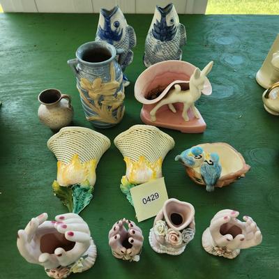 Mixed Lot of Flower Vases Wall Pockets, Fish, Others
