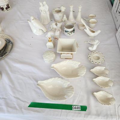 Large Mixed Lot of Lenox, Dove Dishes, Wedding Cake Topper, Birds, Trinket box, Salt pepper, jewels Cat,