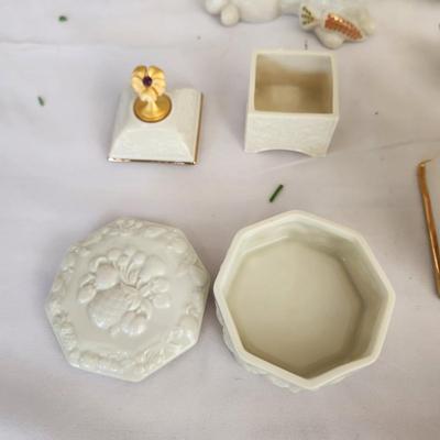 Large Mixed Lot of Lenox, Dove Dishes, Wedding Cake Topper, Birds, Trinket box, Salt pepper, jewels Cat,