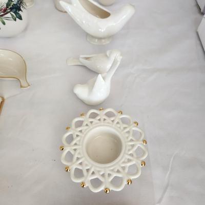 Large Mixed Lot of Lenox, Dove Dishes, Wedding Cake Topper, Birds, Trinket box, Salt pepper, jewels Cat,