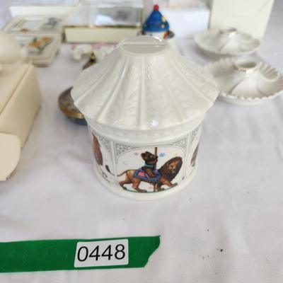 Mixed lot of Lenox , Bible Trinket, Candle holder, Heirloom Bank, Grinch, Clock, Picture Frames