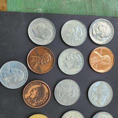 Collection 24 US Metal Oversize Jumbo Novelty Coins 3" Dia Very Detailed
