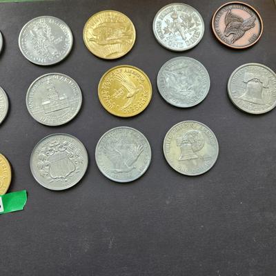 Collection 24 US Metal Oversize Jumbo Novelty Coins 3" Dia Very Detailed