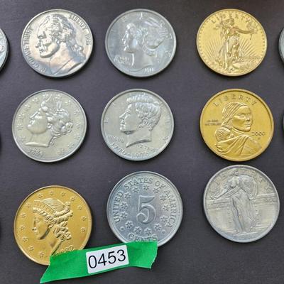 Collection 24 US Metal Oversize Jumbo Novelty Coins 3" Dia Very Detailed