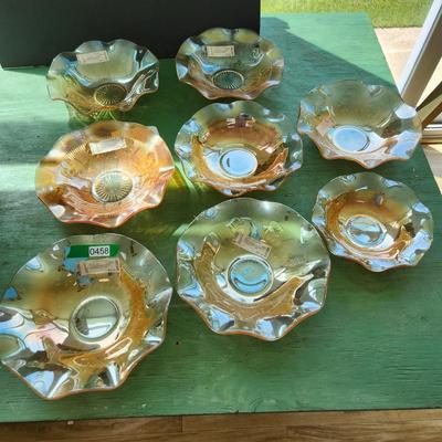 7 11" & 1 9.5" Depression Glass Fruit Bowls Herringbone & Iris