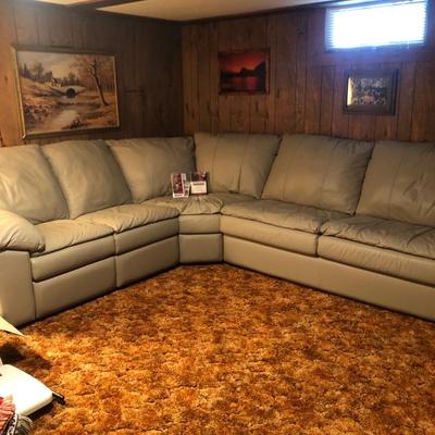 Grey Leather 3 pc Sectional