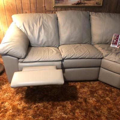 Grey Leather 3 pc Sectional
