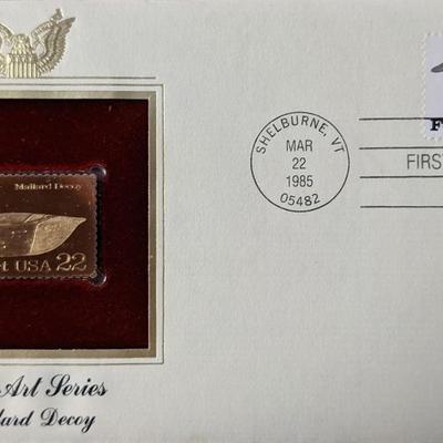 Folk Art Series Mallard Decoy Gold Stamp Replica First Day Cover