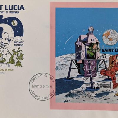 St. Lucia 1980 Goofy on the Moon 10th Anniversary Moonwalk First Day Cover