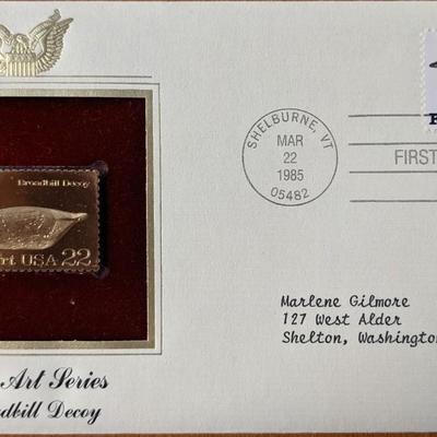 Folk Art Series Broadbill Decoy Gold Stamp Replica First Day Cover