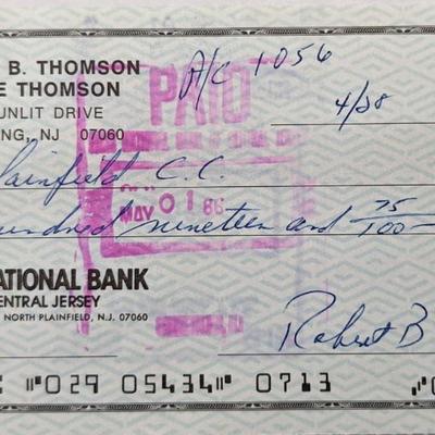 MLB star Bobby Thomson signed check