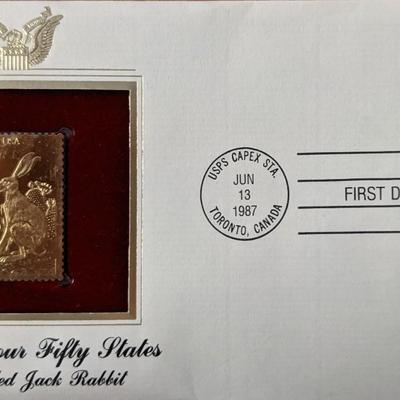Wildlife of Our Fifty States Black Tailed Jack Rabbit Gold Stamp Replica First Day Cover