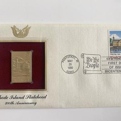 Rhode Island Statehood 200th Anniversary Gold Stamp Replica First Day Cover