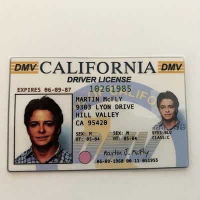 Back to the Future Marty Mcfly CA Driver License