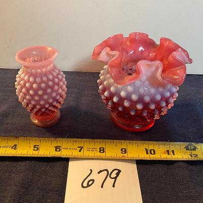 Vintage Cranberry Hobnail Vases Fenton?