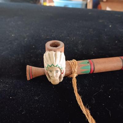 NATIVE AMERICAN INSPIRED PIPE AND LEATHER POUCH